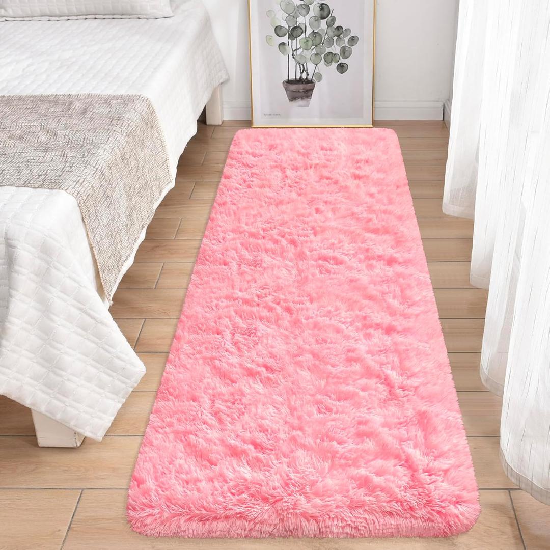 Pink Runner Rug for Bedroom 2x6 Fluffy Shaggy Area Rug for Living Room Soft Plush Fuzzy Rug Bedside Runners for Hallway Princess Girls Baby Nursery Room Modern Indoor Decor Carpet