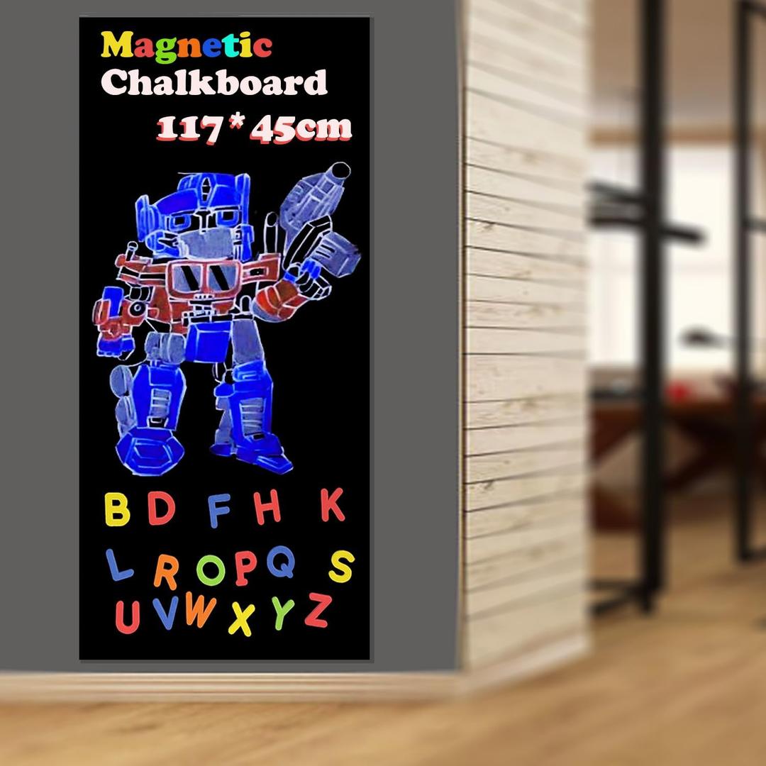 Magnetic Chalkboard Contact Paper for Wall 46.3"x18" Self Adhesive Magnetic Wall Board Sticker with 36 Magnet Letters for Office Home Black Chalk Board Wallpaper Roll