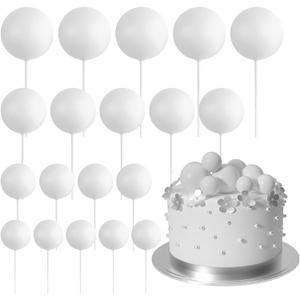 ASTARON 20 Pcs Ball Cake Topper Decorations Mini Balloons Cake Topper Sticks White Balls Cake Picks Cake Topper Balls Cake Decorations for Wedding Birthday Cake Decorations