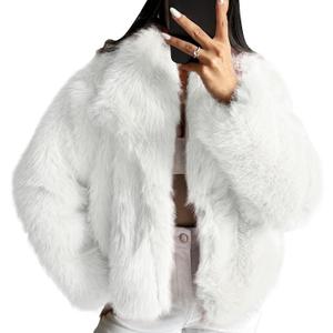 COZYPOIN Womens Faux Fur Jacket Fluffy Fur Coat Cropped Long Sleeve Lapel Button Down Fuzzy Winter Outerwear (White, S)