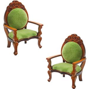 2 Pieces Miniature Armchairs Wooden Carved Single Sofa Chairs 1:12 Miniature Furniture for Min Accessories Furniture Decoration Birthday