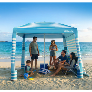 Gorich Beach Cabana with UPF50+ UV Protection, 8x8 FT/10x10 FT Beach Canopy Tent with Side Wall, Easy Setup, Windproof Portable Sun Shelter Shade for Family