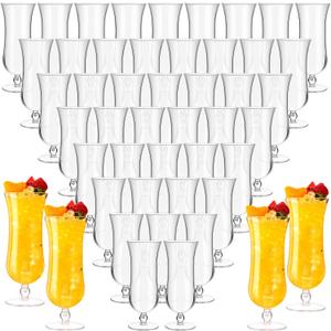 Norme 48 Pack Hurricane Glass Plastic Bulk 15 oz Break Resistant Pina Colada Cocktail Glasses Reusable Acrylic Clear Tulip Drinking Cups for Summer Beach Wedding Party Cocktails Beer Wine Juice Water