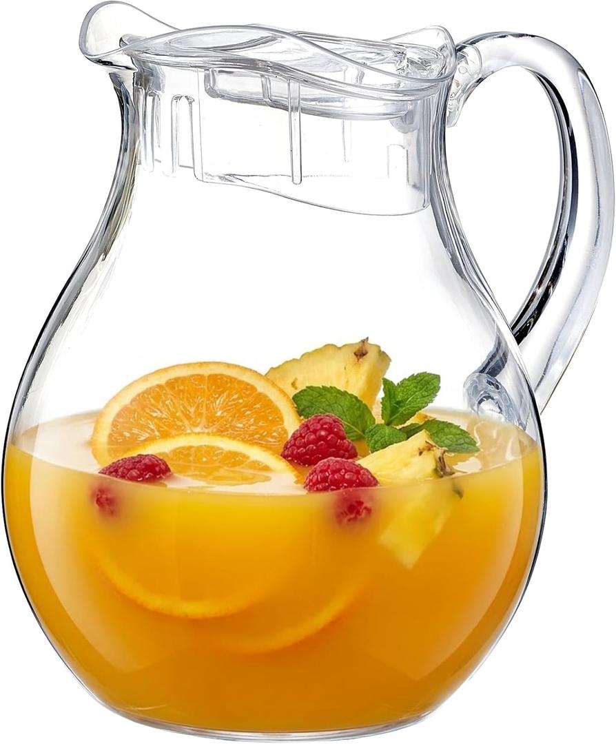 2 Quart Plastic Pitcher, Clear Water Pitcher with Lid, Fridge Jug, BPA-Free, Shatter-Proof, Great for Iced Tea, Lemonade, Juice, Milk, and More (2 Quart/72oz)