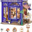 Rolife DIY Miniature House Kit Leisure Tea Time, 3D Book Nook Openable Bookshelf Decor for Adults, Mini Model House Kits, DIY Crafts Kit Halloween for Adults (Leisure Tea Time)