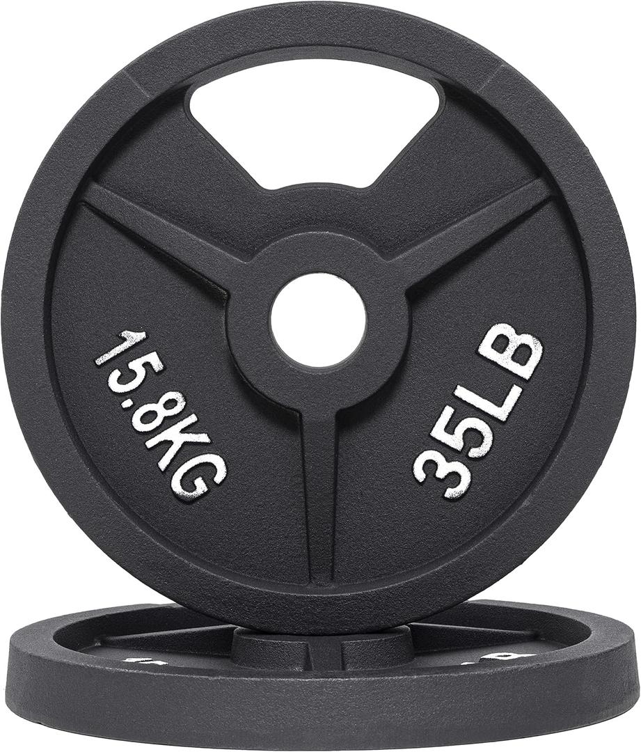 Fitvids Olympic Cast Iron 2-Inch Weight Plate for Strength Training & Weightlifting, 35LB (Single)