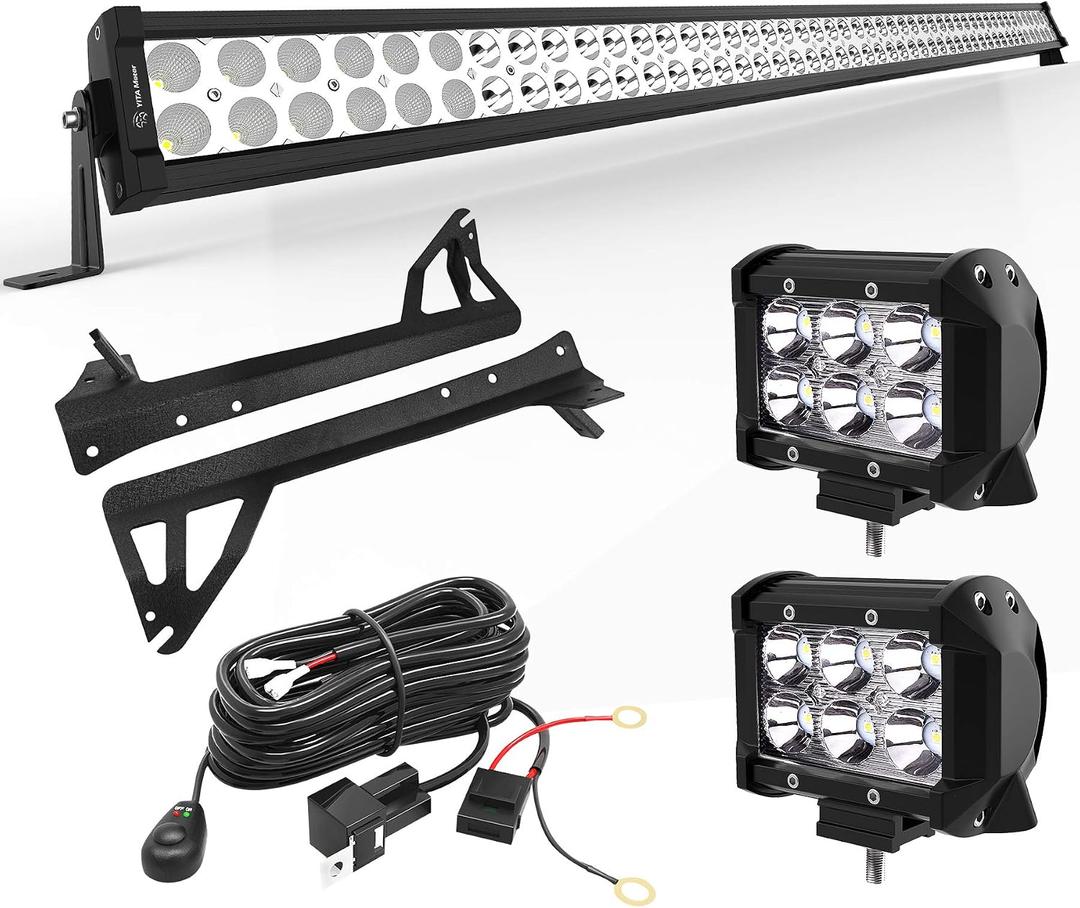 YITAMOTOR LED Light Bar 50 inches Combo Light Bar & 2pc inches 18W Spot Light Pods & Wiring Harness & Roof Mounting Brackets Compatible for 2007-2018 Wrangler JK
