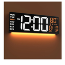 JALL 16" Large Digital Wall Mount Clock, Count Down Timer, Alarm, Big LED, RGB Color, DST, Temperature for Living Room Classroom Desk, Xmas, Birthday Gift for Senior Mom Dad (White Orange, 16 inches)