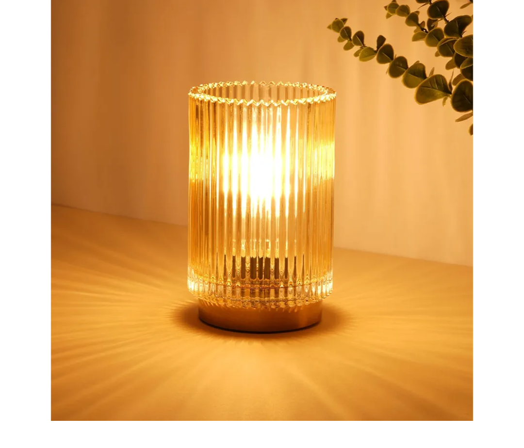 Battery Operated Lamp, Cordless Table Lamp with Timer, Desk Bedside Lamps with LED Warm Light, Glass Small Table Lamp for Bedroom, Bathroom, Living Room, Home Decor - Amber