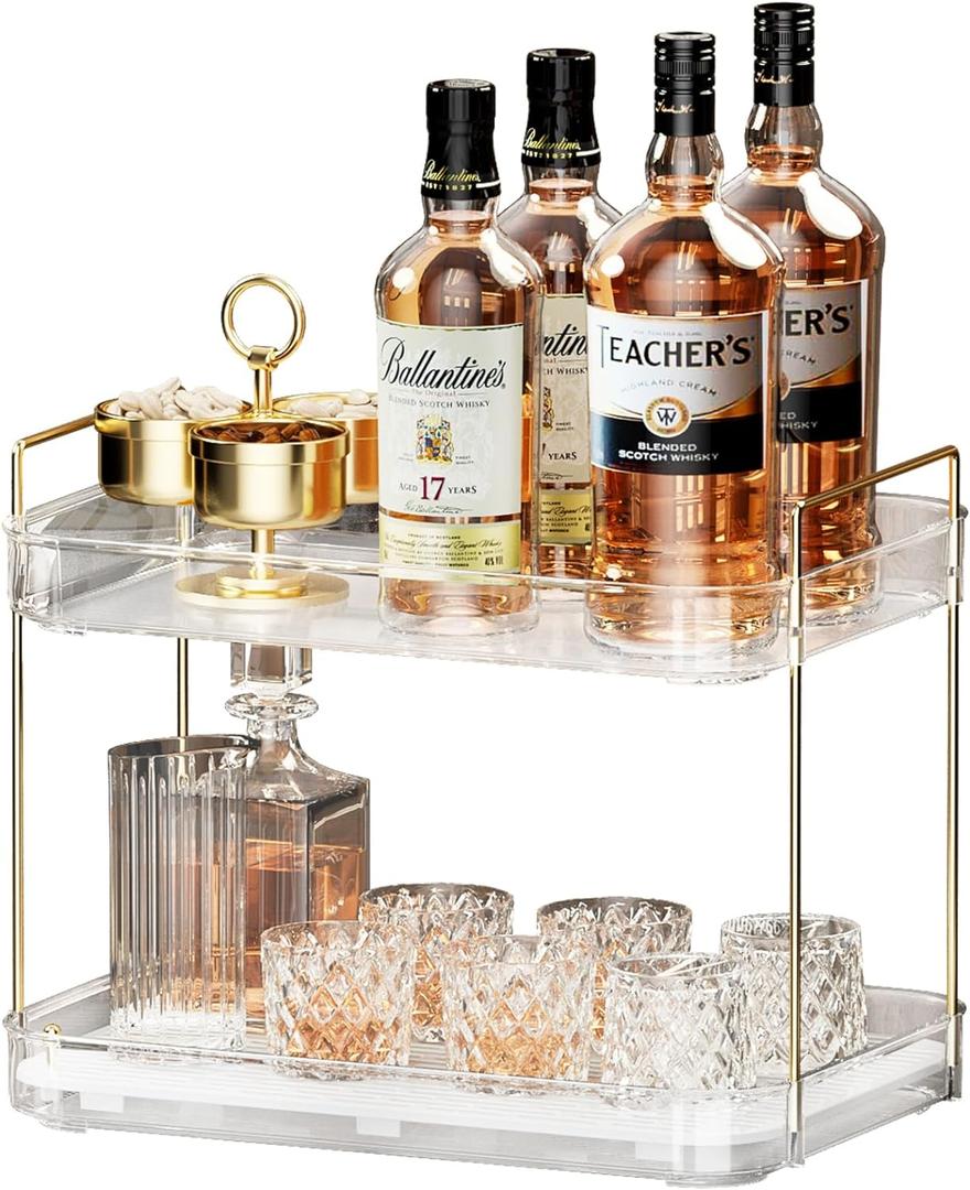 Seoneiro Whiskey Tray, Glass Cup Rack, Mug Holder, Coffee Cup Organizer, Bathroom Countertop Organizer with Drain Board Wine Glass Decorative, Food Tray, Kitchen Spice Rack (Transparent Color-2)