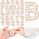 WILLBOND 52 Pieces Self Adhesive Pearl Rhinestone Letter Patches A-Z Bling Rhinestone Letter Stickers Glitter Alphabet Appliques Sticker for DIY Clothes Bags Hats Phone Backpacks(Gold)