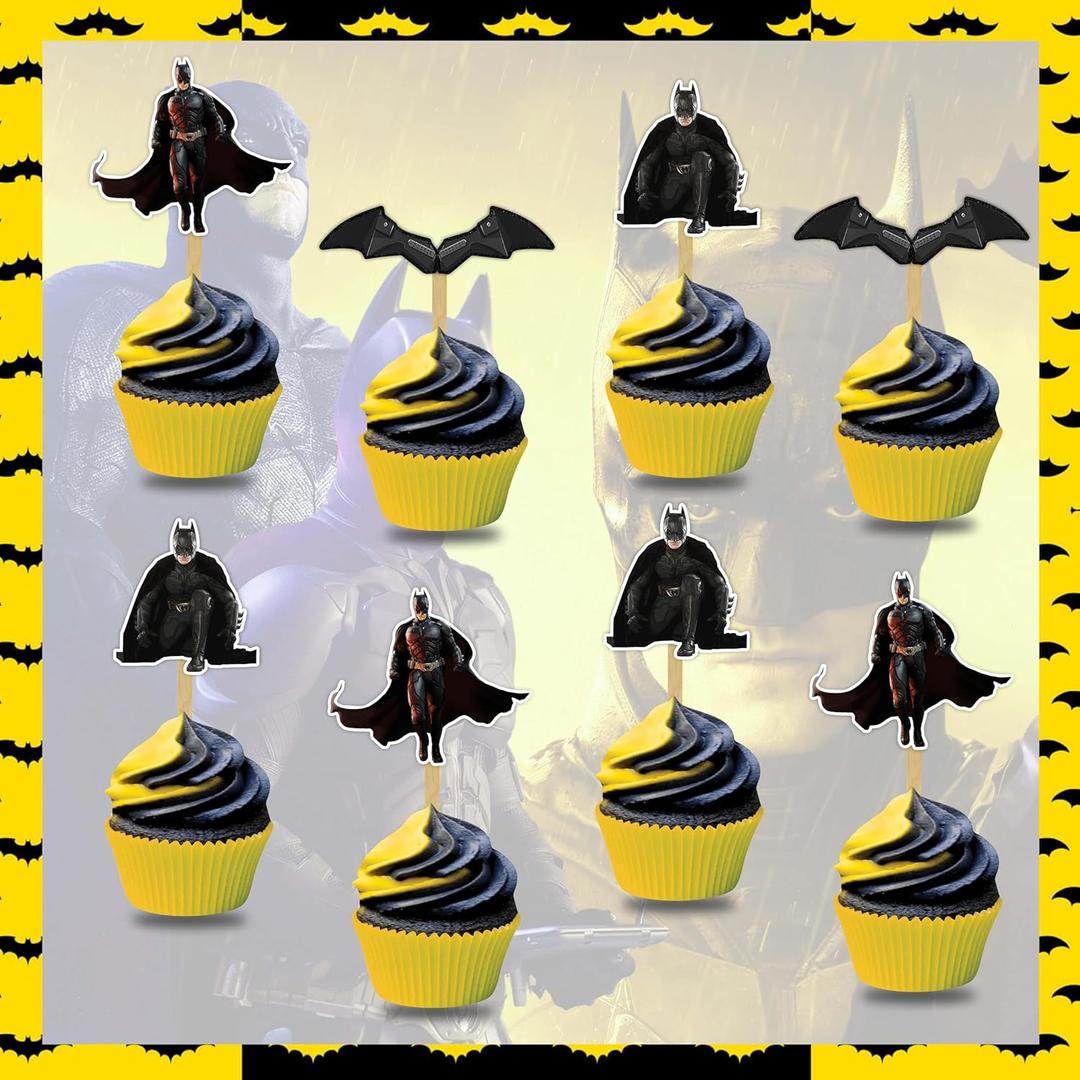 Batmn Cupcake Topper Decoration for Birthday Party  Superhero Theme Cupcake Picks -Inspired  Themed Party Supplies for Baby Shower, First Birthday, School Party or Comic Celebrations