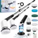 Upgraded Electric Spin Scrubber, 8 in 1 Cordless Shower Bathroom Brush with 8 Replaceable Cleaning Drill Heads, Power Max 420RPM, 55 Adjustable Extension Handle, Household Tool for Tile Tub (Upgrade White)