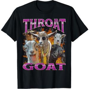 Unisex-Adults Throat Goat Funny Offensive Adult Humor Bootleg Y2K Graphic T-Shirt - Black, Small - Short Sleeve - T-Shirt - Unique Graphic Design