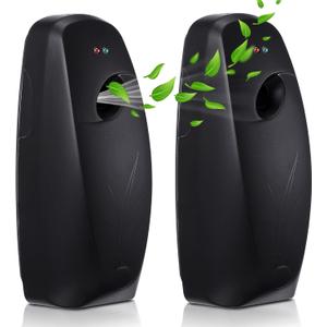 Maxcheck Automatic Air Freshener Spray Dispenser 2 Pack Wall Mounted Free Standing Restroom Air Freshener Battery Operated Automatic Sprayer Dispenser for Home Bathroom Commercial Time Scent(Black)