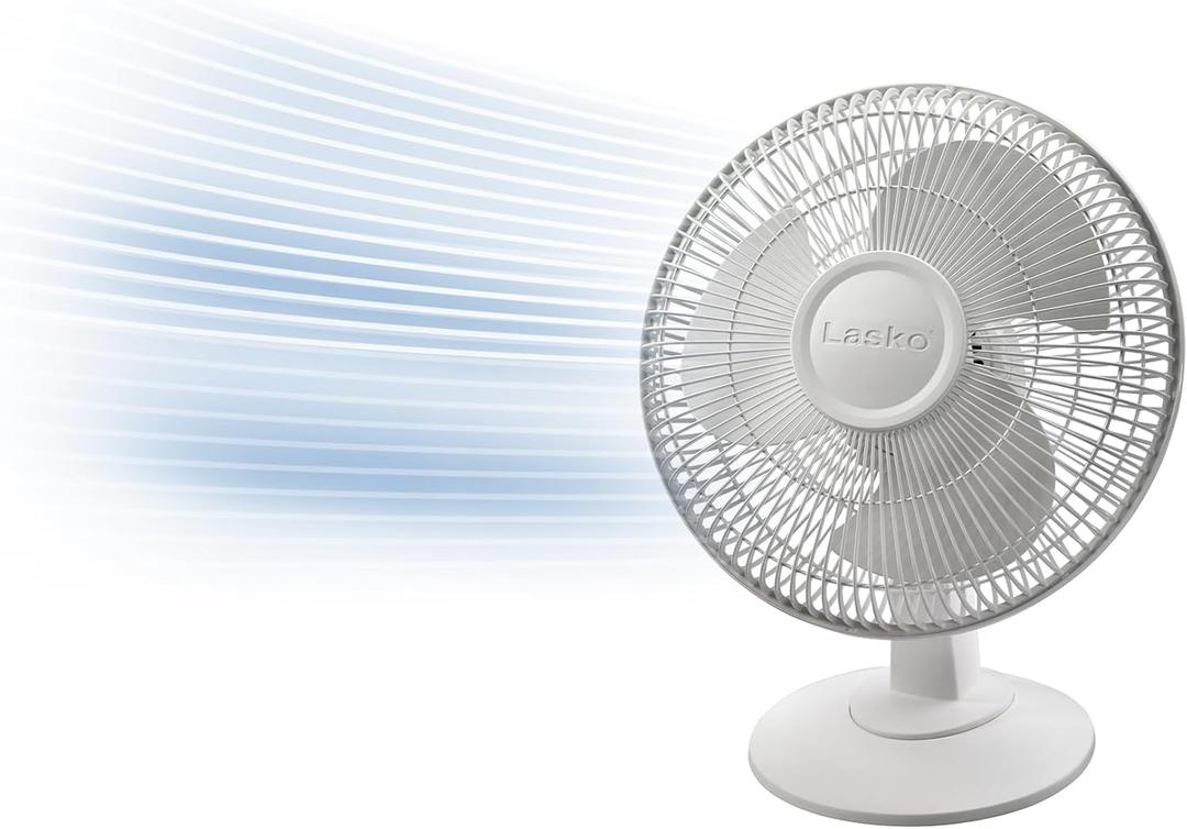 Lasko 12" Oscillating Table Fan for Home, Offices, Bedrooms, Living Rooms, 3-Speeds, Widespread Oscillation, Tilt-Back Fan Head, Portable, White, 2012