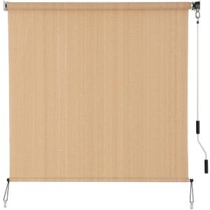 SEEYE Outdoor Sunshade Roller Shades 4' W x 6' H, Cordless Roll Up Shade Blinds Privacy Screen with 90% UV Protection, Exterior Patio Shade Cloth for Porch Pergola Balcony Backyard Windows, Walnut, 48"W x 72"H