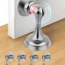 Pack of 4 Door Stoppers, Magnetic Door Stop 3M Adhesive Stick & Screws Stainless Steel, Door Stop Holder to Keep Door Open Wall & Floor Mount, Magnetic Door Catch Stoppers for Bottom of Door, Silver