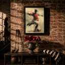 Framed Vintage Soccer Wall Art, Vintage Football Player Canvas Print, Dynamic Soccer Action Poster with Solid Wood Frame, Retro Sports Wall Decor for Boys Bedroom Bar, 16"L x 24"W