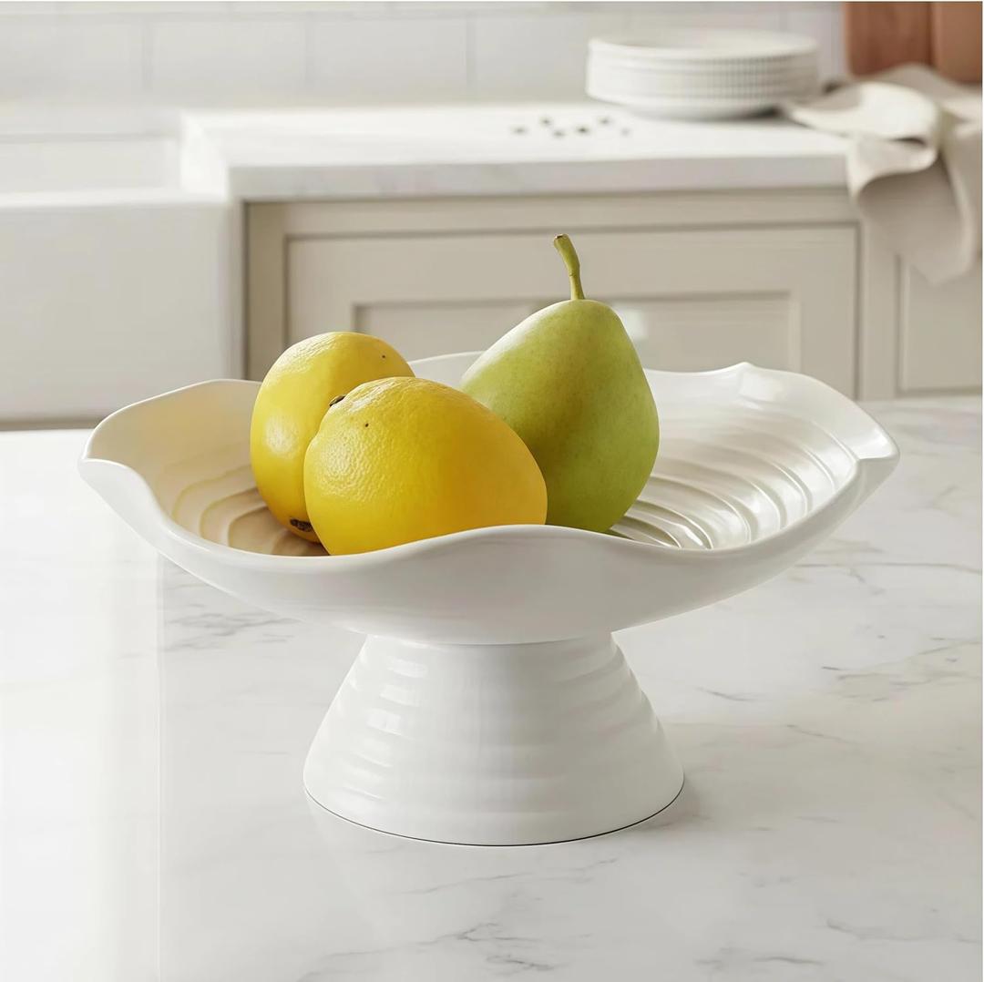 Ceramic Fruit Bowl,10" Decorative Bowl, Key Bowl for Entryway Table, Purse Bowl, White Fruit Bowl for Kitchen Counter, Kitchen Island Dcor, Centerpiece for Dining Table (White)