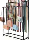 Belt Rack, 3-Tier Belt Organizer with 42 Hooks & Wheels, Tie Rack & Bag Rack for Retail Display, Multi-Layer Belt Hanger & Tie Hanger for Store (Black)