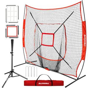 7'7' Baseball Softball Practice Net,Baseball Backstop,with Batting Tee,for Hitting Pitching Batting Catching with Bow Frame,Bonus Strike Zone