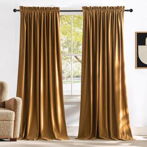 NICETOWN Gold Brown Velvet Curtains 2 Panels, 52" Wide x 96" Long, Luxury and Soft Backdrops for Bedroom and Living Room, Extra Long Window Drapes for Large Sliding Door