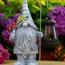 Garden Gnome Statue with Solar Lights Lantern,Outdoor Sculpture Home Decor for Yard Lawn Balcony Patio Porch,Gardening Gifts for Mom Women Grandma