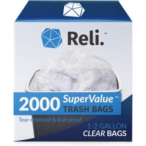 Reli. 1-2 Gallon Trash Bags | 2000 Bags | Clear | Bathroom | Strong | Garbage