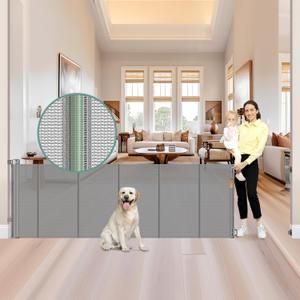 Reinforced 159 Inch Extra Wide Retractable Dog Gate with Support Rods, Indoor/Outdoor Retractable Gate, Prevent Babies and Dogs from Crawling Through Mesh Baby Gates for Doorways Extra Wide, Gray
