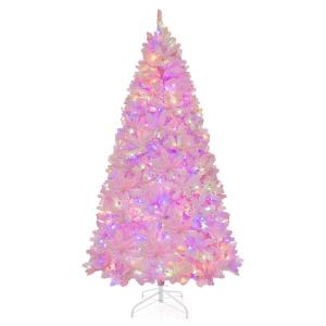 7-ft 500 LED Light Flocked Artificial Christmas Tree Hinged with 1200 Branch Tips