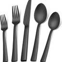 Herogo 20-Piece Matte Black Silverware Set for 4, Stainless Steel Square Flatware Cutlery Set, Tableware Eating Utensils Include Knife Spoon Fork, Satin Finish, Dishwasher Safe