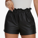 hibshaby Womens Faux Leather Shorts Black Casual Pu Leather Shorts, XL