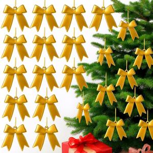 12 Pcs 2025 Christmas Metal Bow Ornaments Bulk for Christmas Tree Garland Wreath Fireplace Vintage Gold Bow Ornaments Indoor Outdoor Home Xmas Party Decorations