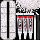 Resin Rhinestones for Crafting with B7000 Jewelry Glue, 1 Box White Flatback Crystals with 3Pcs 10ml Glue for Bedazzling Crafts DIY Nail Art MakeupNon Hotfix Gems for Clothing Shoes