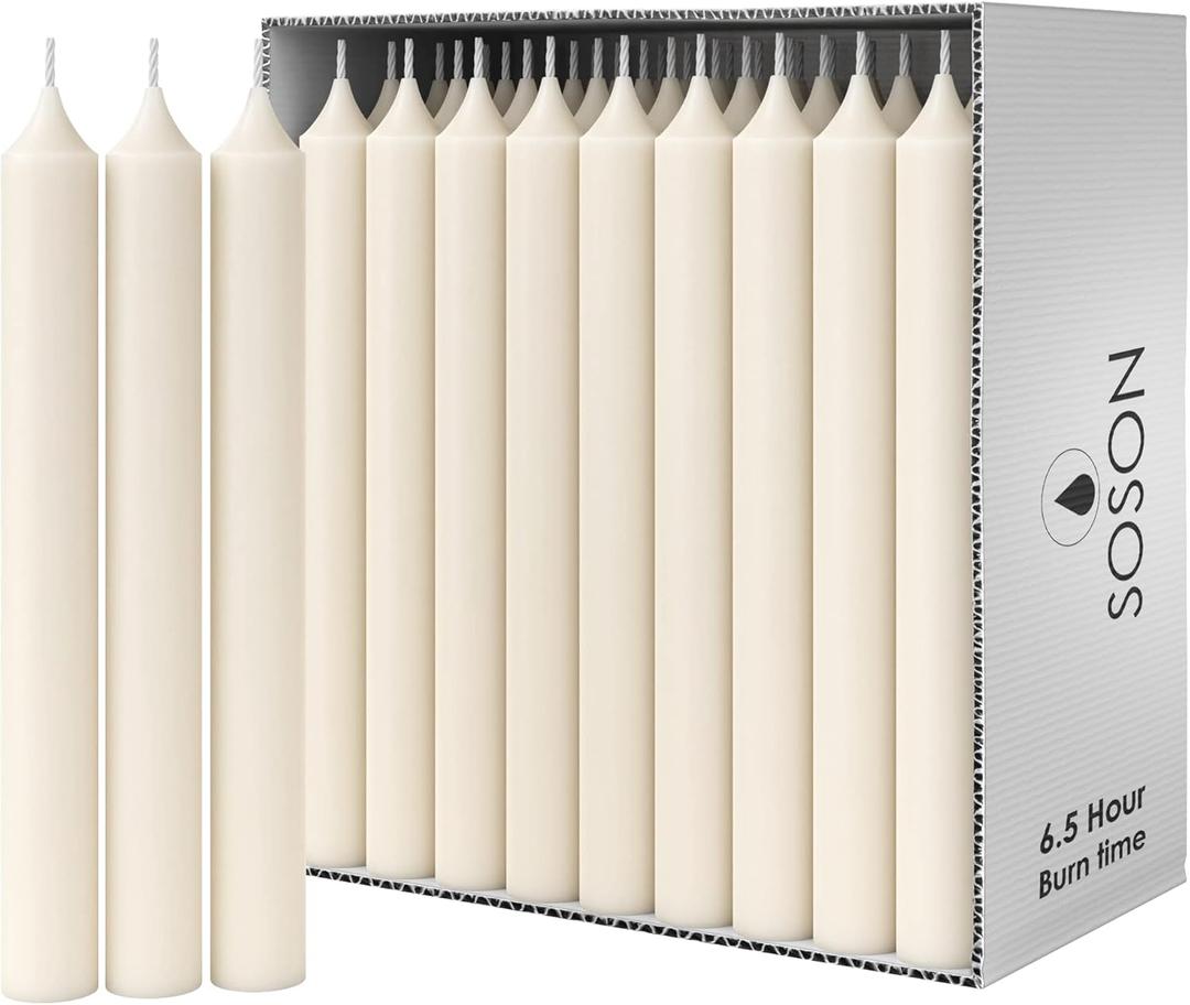 Simply Soson Ivory Household Candles 7 inch Dinner Candlesticks, Set of 45 Bulk Pack, 6+ Hours Clean Burning, Shabbat Dinner Candles, Dripless, Emergency Candle