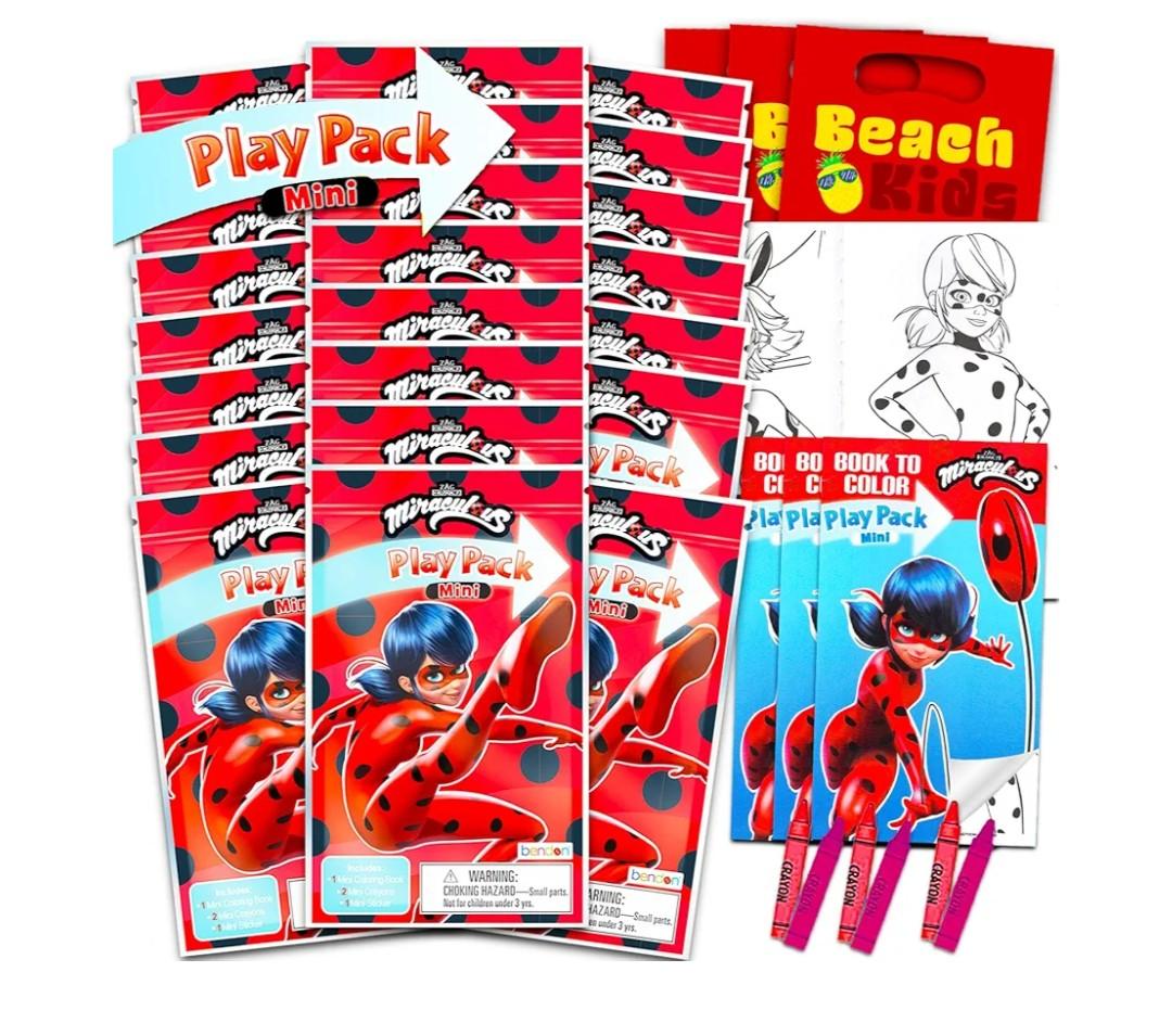 Miraculous Ladybug Mini Party Favors Set for Kids - Bundle with 24 Miraculous Ladybug and Cat Noir Play Packs with Coloring Pages, Stickers, More (Miraculous Ladybug Birthday Party Supplies)