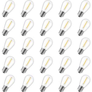 Minetom 25 Pack S14 LED 0.6W Replacement Light Bulbs, Outdoor String Light Bulbs Equivalent to 11W Incandescent Bulb, Shatterproof Edison Vintage Bulbs, 2700K, Warm White, Dimmable, E26 Base