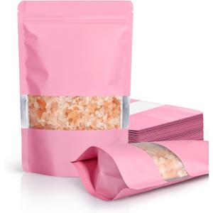 100 Pack Smell Proof Bags, Resealable Bags with Matte Window, Foil Pouch Stand Up Sealable Bags for PackagingPink,4" x 6"