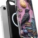 for iPhone 16e Case Cute Wireless Charging Compatible Dual-Layer Shockproof Protection with Stylish Wildflower Design Protective Cover for Women - Gothic Raven Purple Floral