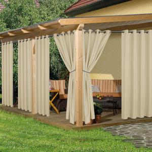 HolidayIdeas Outdoor Curtains for Patio Waterproof, 6 Panels - 54x84 Inches - Weatherproof Privacy Outsides Curtains for Cabana Porch Pergola, Sunlight & UV Blocking (Cream, Grommet Top)