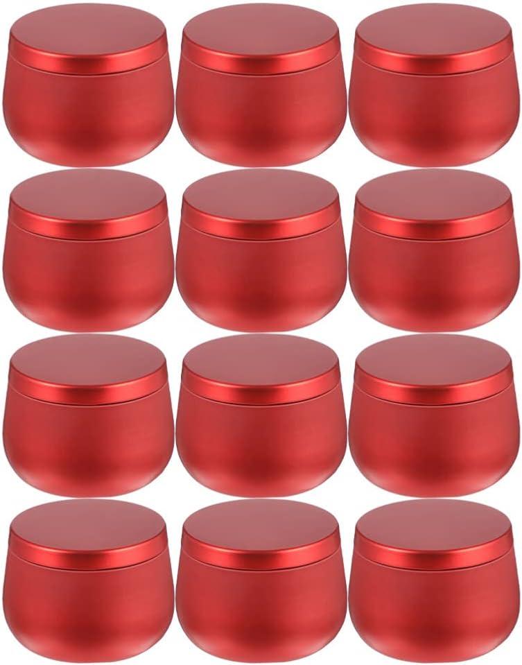 EXCEART Candle Tin Can 12Pcs 8oz Candle Round Candle Containers Metal Candle Jars DIY Wax Making Crafts Storage Sprouter Cans with Lids (Red)