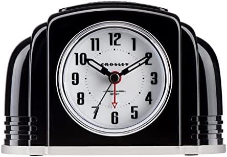 Timelink Crosley Vintage Art Deco Analog Alarm Clock, Quiet Sweep Non-Ticking, Automatic Dimmable Smart Light, Simple Controls, (Black)
