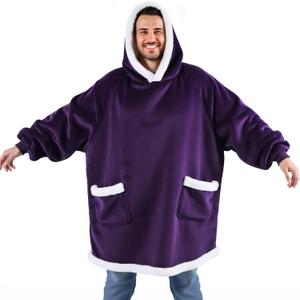 Bedsure Blanket Hoodie, Wearable Blanket Hoodie as Gifts for Mom, Birthday Gifts for Women Kids Teens Sherpa Sweatshirt, Ultra Violet, Oversize