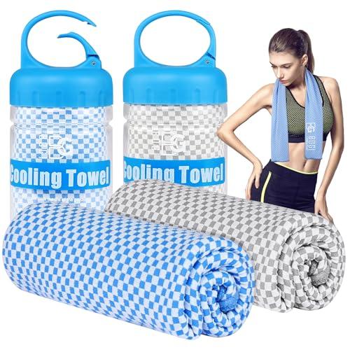 BOGI 1Pack Cooling Towel, Cooling Towels for Neck and Face-40"x12"- Ice Towel for Instant Cooling, Soft Breathable Chilly Towel, Stay Cool for Yoga, Sport, Gym, Camping & More Activities(Blue+Grey)