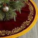 48 Inch Vintage Velvet Christmas Tree Skirt Burgundy Traditional Luxury Plush Fur Tree Skirt with Gold Victorian Venetian Embroidered Holly Leaf for Rustic Home Xmas Holiday Decoration