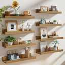 Heimlove 24 inch Picture Ledge Shelf Set of 8,Long Floating Shelves for Wall,Oak Picture Shelf with Lip for Wall Decor,Living Room Bedroom Bookshelf Photo Frames Nursery Book Shelves for Storage