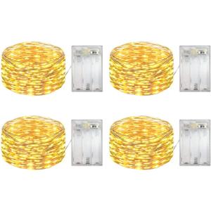 4 Pack Battery Operated Dewdrop Led Lights, Indoor Mini Fairy Lights With Timer Function, For Wedding Home Parties Christmas Holiday Decoration,6 Hours on/18 Hours Off ,30 Count LEDs,10 Feet (Yellow)