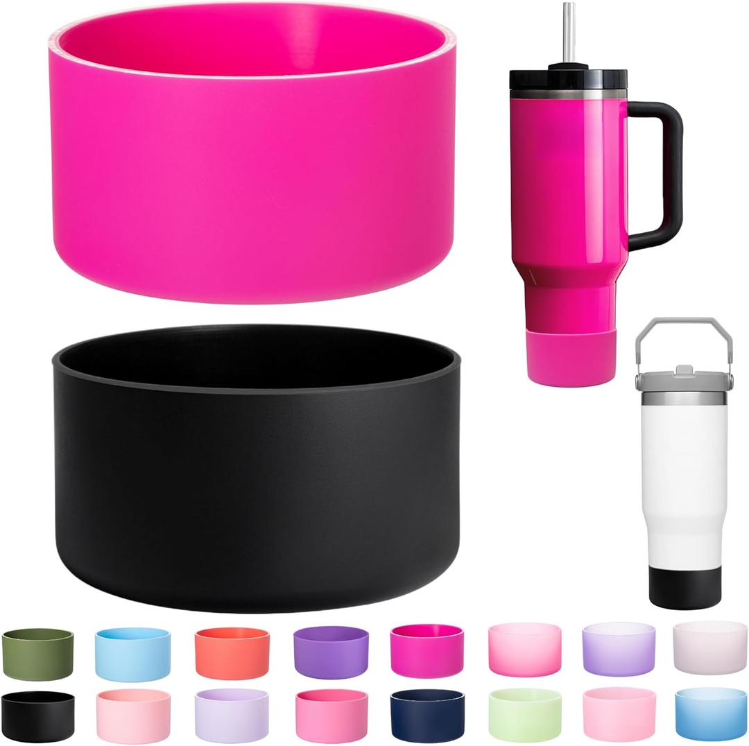 2-Pack Silicone Boot for Stanley 40 30 oz Quencher Adventure Tumbler, IceFlow 30 20 oz, Stanley Cup Protector (Black+Carnation)