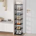 Vertical Tall Shoe Rack Organizer for Entryway -7 Tier Free Standing Slim Narrow Bamboo Wood Corner Stackable Shoe Boots Storage Stand Small Spaces for Closet Garage Cloakroom Living Room (Black)